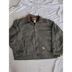 Berne Detroit Style Duck Work Jacket Fleece Lined Full Zip Green Sz XL Reg